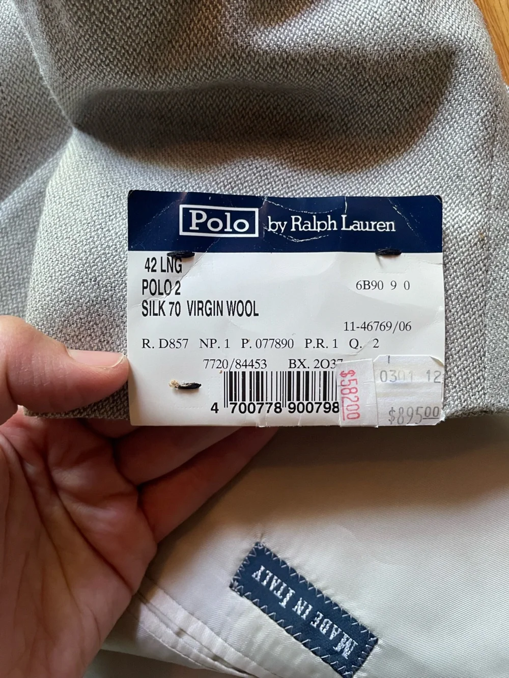 NWT Polo Ralph Lauren Gray Silk/Wool Blend Sports Coat 42L- Made in Italy